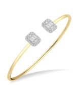 Stackable Emerald Shape Halo Fusion Diamond Open Cuff Bangle
