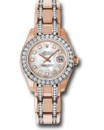  *Pre-Owned* Rolex Everose Gold Lady-Datejust Pearlmaster 29 Watch - 34 Diamond Bezel - Mother-Of-Pearl Diamond Dial