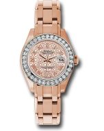  *Pre-Owned* Rolex Everose Gold Lady-Datejust Pearlmaster 29 Watch - 34 Diamond Bezel - Mother-Of-Pearl And Pink Gold Lotus Flower Motif Roman Dial