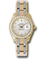  *Pre-Owned* Rolex Yellow Gold Lady-Datejust Pearlmaster 29 Watch - 32 Diamond Bezel - Silver Diamond Dial