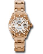 *Pre-Owned* Rolex Pink Gold Lady-Datejust Pearlmaster 29 Watch - 12 Diamond Bezel - Mother-Of-Pearl Roman Dial