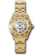  *Pre-Owned* Rolex Yellow Gold Lady-Datejust Pearlmaster 29 Watch - 12 Diamond Bezel - Mother-Of-Pearl Roman Dial