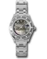  *Pre-Owned* Rolex White Gold Lady-Datejust Pearlmaster 29 Watch - 12 Diamond Bezel - Dark Mother-Of-Pearl Roman Dial