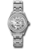  *Pre-Owned* Rolex White Gold Lady-Datejust Pearlmaster 29 Watch - 116 Diamond Bezel - Mother-Of-Pearl Roman Dial