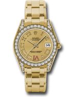  *Pre-Owned* Rolex Yellow Gold Datejust Pearlmaster 34 Watch - 34 Diamond Bezel - Champagne Ruby Roman Vi Roman Dial