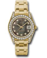  *Pre-Owned* Rolex Yellow Gold Datejust Pearlmaster 34 Watch - 34 Diamond Bezel - Black Mother-Of-Pearl Diamond Dial