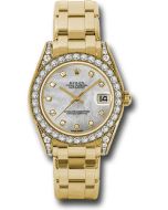  *Pre-Owned* Rolex Yellow Gold Datejust Pearlmaster 34 Watch - 34 Diamond Bezel - White Mother-Of-Pearl Diamond Dial