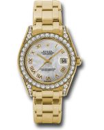  *Pre-Owned* Rolex Yellow Gold Datejust Pearlmaster 34 Watch - 34 Diamond Bezel - White Mother-Of-Pearl Roman Dial
