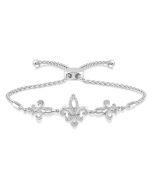 Silver Fleur De Lis Diamond Lariat Bracelet