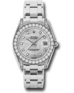 *Pre-Owned* Rolex White Gold Datejust Pearlmaster 34 Watch - 34 Diamond Bezel - White Mother-Of-Pearl Diamond Dial