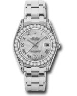 *Pre-Owned* Rolex White Gold Datejust Pearlmaster 34 Watch - 34 Diamond Bezel - White Mother-Of-Pearl Roman Dial