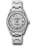 *Pre-Owned* Rolex White Gold Datejust Pearlmaster 34 Watch - 34 Diamond Bezel - White Mother-Of-Pearl Roman Dial