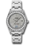 *Pre-Owned* Rolex White Gold Datejust Pearlmaster 34 Watch - 34 Diamond Bezel - Silver Roman Dial