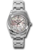  *Pre-Owned* Rolex White Gold Datejust Pearlmaster 34 Watch - Domed Bezel - Goldust Dream Mother-Of-Pearl Diamond Dial