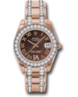  *Pre-Owned* Rolex Everose Gold Datejust Pearlmaster 34 Watch - 32 Diamond Bezel - Chocolate Roman Dial