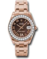  *Pre-Owned* Rolex Everose Gold Datejust Pearlmaster 34 Watch - 32 Diamond Bezel - Chocolate Roman Dial