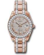  *Pre-Owned* Rolex Everose Gold Datejust Pearlmaster 34 Watch - 32 Diamond Bezel - Diamond Paved Roman Dial