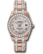  *Pre-Owned* Rolex Everose Gold Datejust Pearlmaster 34 Watch - 32 Diamond Bezel - White Mother-Of-Pearl Roman Dial
