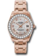  *Pre-Owned* Rolex Everose Gold Datejust Pearlmaster 34 Watch - 32 Diamond Bezel - White Mother-Of-Pearl Roman Dial