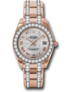 *Pre-Owned* Rolex Everose Gold Datejust Pearlmaster 34 Watch - 32 Diamond Bezel - Mother-Of-Pearl Roman Dial