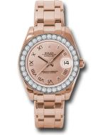  *Pre-Owned* Rolex Everose Gold Datejust Pearlmaster 34 Watch - 32 Diamond Bezel - Pink Roman Dial