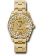  *Pre-Owned* Rolex Yellow Gold Datejust Pearlmaster 34 Watch - 34 Diamond Bezel - Champagne Ruby Roman Vi Roman Dial
