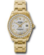  *Pre-Owned* Rolex Yellow Gold Datejust Pearlmaster 34 Watch - 34 Diamond Bezel - White Mother-Of-Pearl Diamond Dial