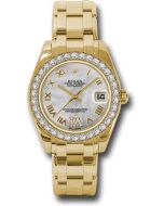  *Pre-Owned* Rolex Yellow Gold Datejust Pearlmaster 34 Watch - 34 Diamond Bezel - White Mother-Of-Pearl Roman Dial