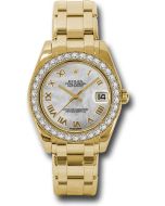  *Pre-Owned* Rolex Yellow Gold Datejust Pearlmaster 34 Watch - 34 Diamond Bezel - White Mother-Of-Pearl Roman Dial