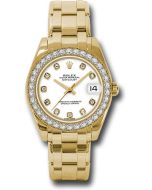 *Pre-Owned* Rolex Yellow Gold Datejust Pearlmaster 34 Watch - 34 Diamond Bezel - White Diamond Dial