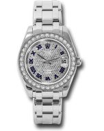 *Pre-Owned* Rolex White Gold Datejust Pearlmaster 34 Watch - 34 Diamond Bezel - Diamond Paved Roman Dial
