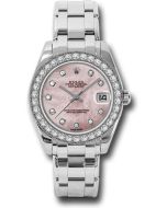 *Pre-Owned* Rolex White Gold Datejust Pearlmaster 34 Watch - 34 Diamond Bezel - Pink Mother-Of-Pearl Diamond Dial