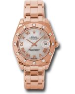  *Pre-Owned* Rolex Pink Gold Datejust Pearlmaster 34 Watch - 12 Diamond Bezel - Mother-Of-Pearl Roman Dial