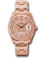 *Pre-Owned* Rolex Pink Gold Datejust Pearlmaster 34 Watch - 12 Diamond Bezel - Pink Diamond Dial