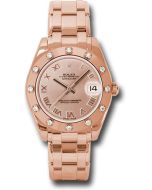 *Pre-Owned* Rolex Everose Gold Datejust Pearlmaster 34 Watch - 12 Diamond Bezel - Pink Roman Dial