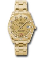  *Pre-Owned* Rolex Yellow Gold Datejust Pearlmaster 34 Watch - 12 Diamond Bezel - Champagne Ruby Roman Vi Roman Dial