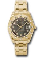 *Pre-Owned* Rolex Yellow Gold Datejust Pearlmaster 34 Watch - 12 Diamond Bezel - Black Mother-Of-Pearl Diamond Dial