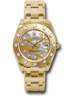  *Pre-Owned* Rolex Yellow Gold Datejust Pearlmaster 34 Watch - 12 Diamond Bezel - Goldust Dream Mother-Of-Pearl Diamond Dial