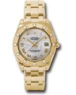  *Pre-Owned* Rolex Yellow Gold Datejust Pearlmaster 34 Watch - 12 Diamond Bezel - White Mother-Of-Pearl Roman Dial