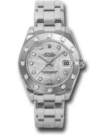  *Pre-Owned* Rolex White Gold Datejust Pearlmaster 34 Watch - 12 Diamond Bezel - White Mother-Of-Pearl Diamond Dial