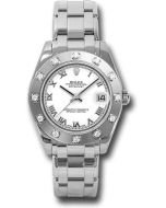 *Pre-Owned* Rolex White Gold Datejust Pearlmaster 34 Watch - 12 Diamond Bezel - White Roman Dial