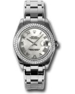  *Pre-Owned* Rolex White Gold Datejust Pearlmaster 34 Watch - 116 Diamond Bezel - Mother-Of-Pearl Roman Dial