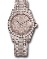  *Pre-Owned* Rolex Everose Gold Pearlmaster 34 Watch - Diamond Lugs - Diamond Bezel - Diamond-Paved Roman Dial - Diamond Pearlmaster Bracelet