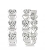 Heart Shape Silver Diamond Hoop Earrings