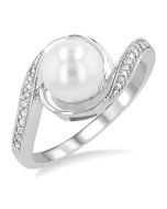 Silver Pearl Diamond Ring