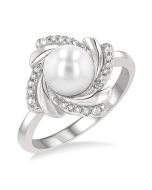 Silver Pearl Swirl Diamond Ring