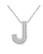 Silver Bubble 'J' Initial Diamond Pendant