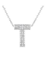 Silver Bubble 'T' Initial Diamond Pendant