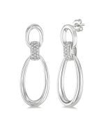 Silver Bold Oval Shape Link Diamond Earrings