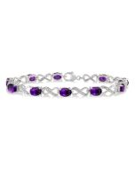 Silver Oval Shape Amethyst Gemstone & 1/10CTW Diamond Bracelet